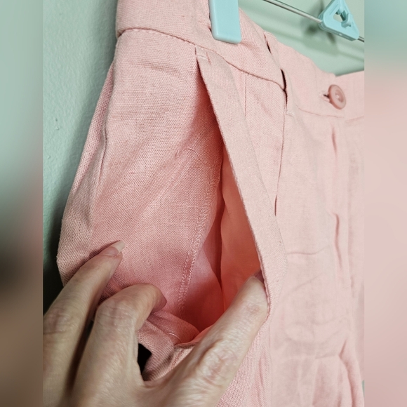 Violets & Roses Women's ESTILO Pleated Linen Blend Shorts Rose Tan Size 8/29 - Picture 5 of 8